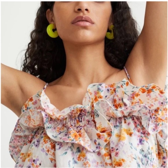 H&M - Flounce Trimmed Linen Floral Print Dress - Size XL - Picture 2 of 13